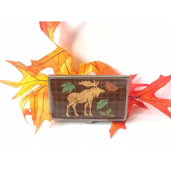 Metal Business Card/Money/Cigarettes Holder with Moose Fall Design with GIFT BOX - Picture 4 of 6